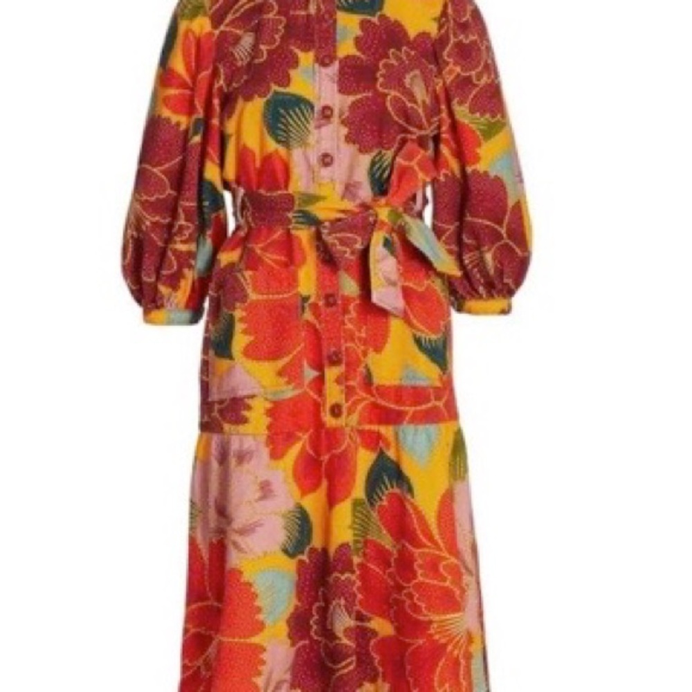 Farm Rio Chita Midi Dress Orange